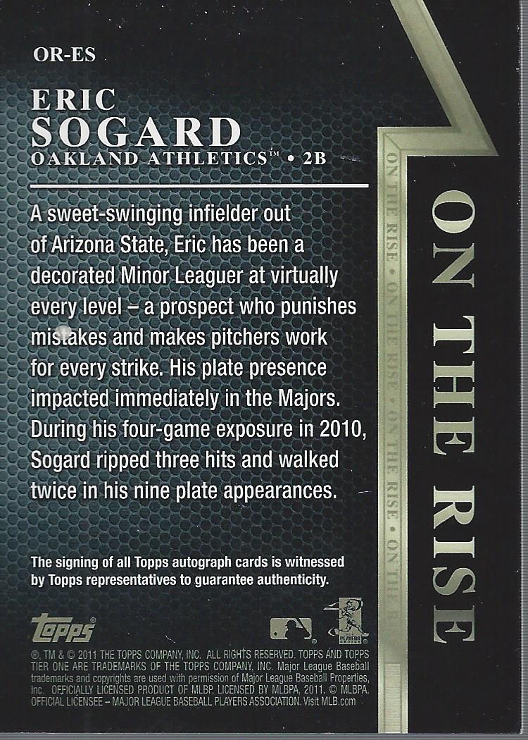 2011 Topps Tier One On The Rise Autographs #ES Eric Sogard/999 back image