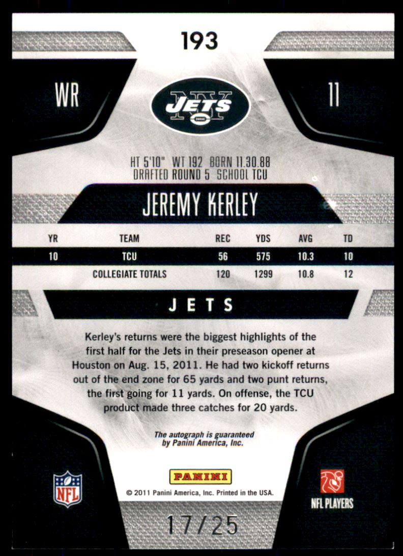 2011 Certified Mirror Gold Signatures #193 Jeremy Kerley back image