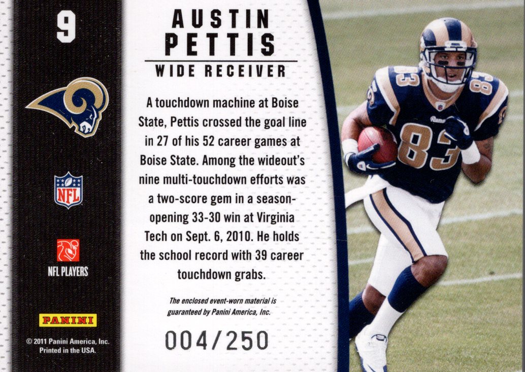 2011 Certified Shirt Off My Back Materials #9 Austin Pettis/250 back image