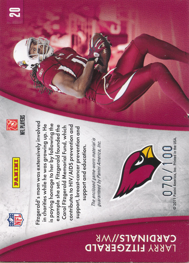 2011 Certified Hometown Heroes Materials #20 Larry Fitzgerald/100 back image