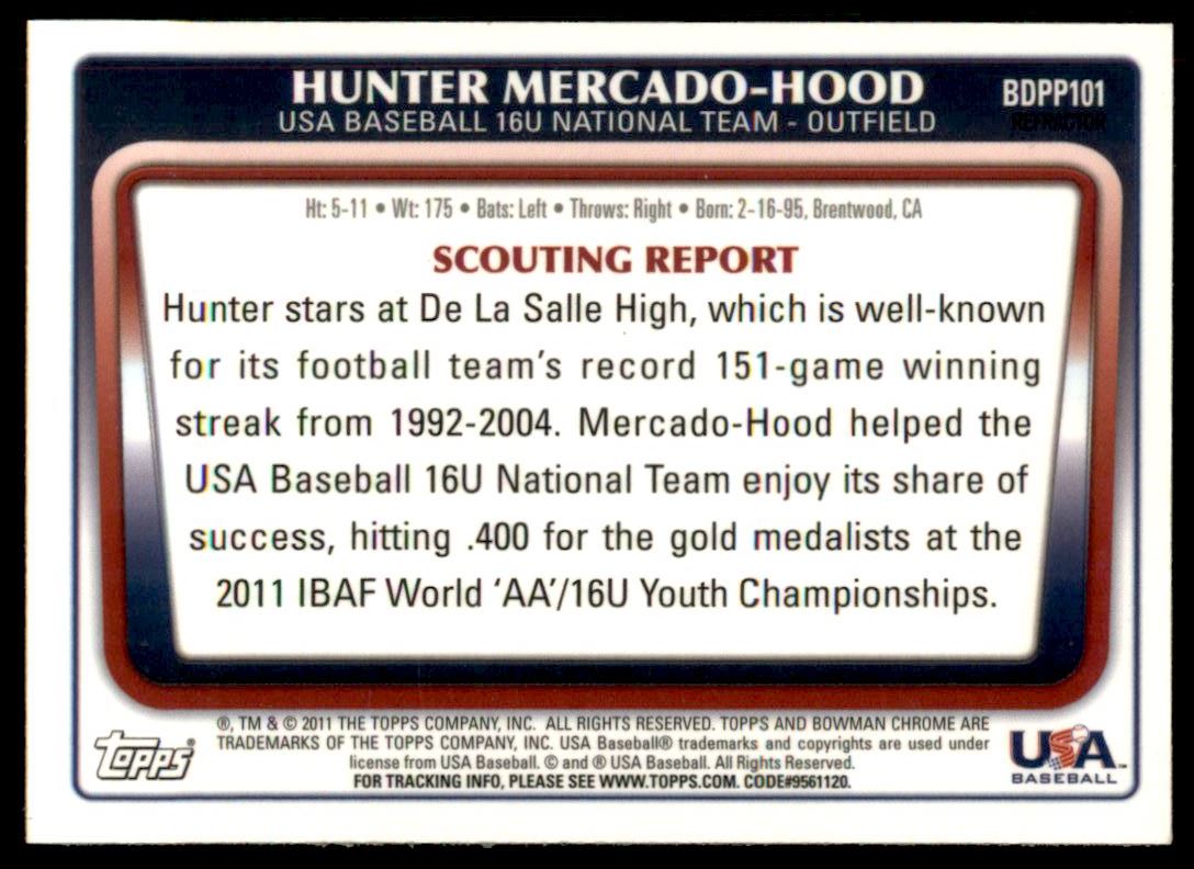 2011 Bowman Chrome Draft Prospects Purple Refractors #BDPP101 Hunter Mercado-Hood