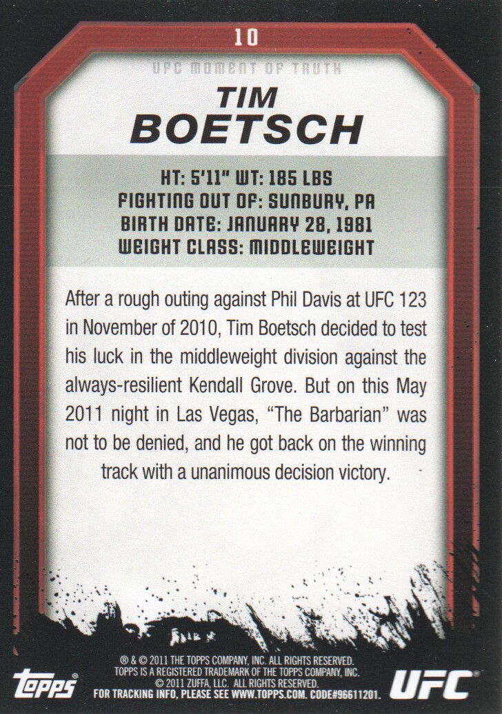 2011 Topps UFC Moment of Truth BASE MMA Cards Pick from List - Picture 15 of 275
