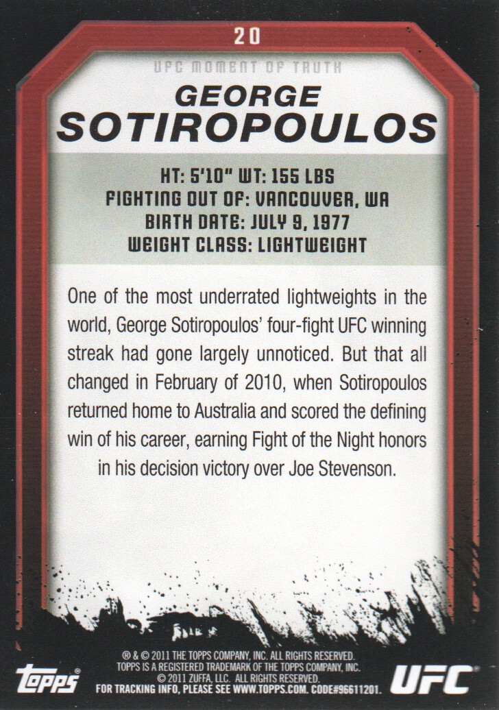 2011 Topps UFC Moment of Truth BASE MMA Cards Pick from List - Picture 25 of 275