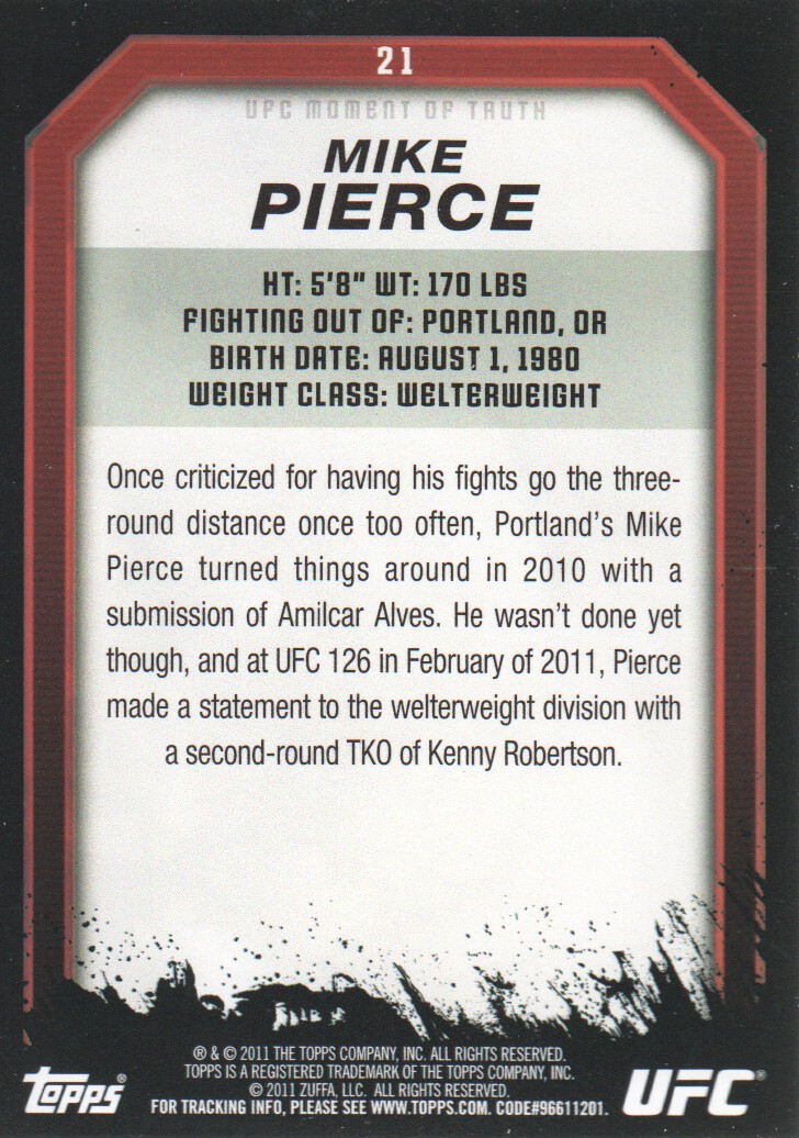 2011 Topps UFC Moment of Truth BASE MMA Cards Pick from List - Picture 27 of 275