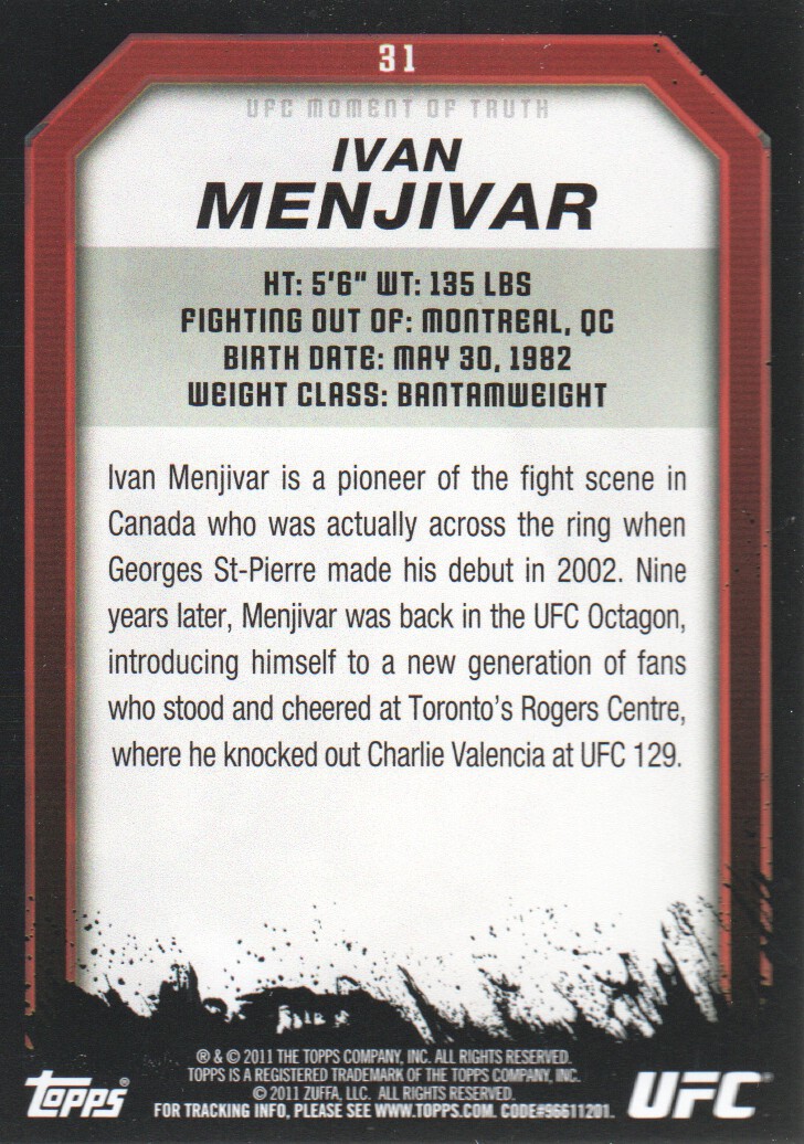 2011 Topps UFC Moment of Truth BASE MMA Cards Pick from List - Picture 41 of 275