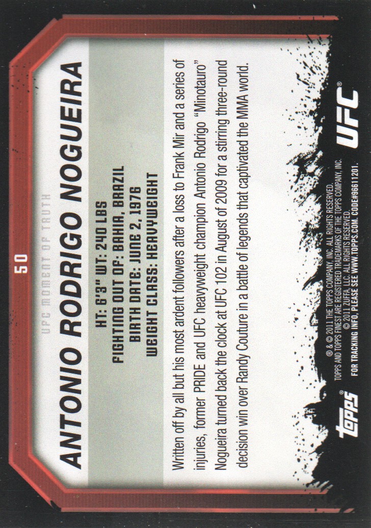 2011 Topps UFC Moment of Truth BASE MMA Cards Pick from List - Picture 67 of 275