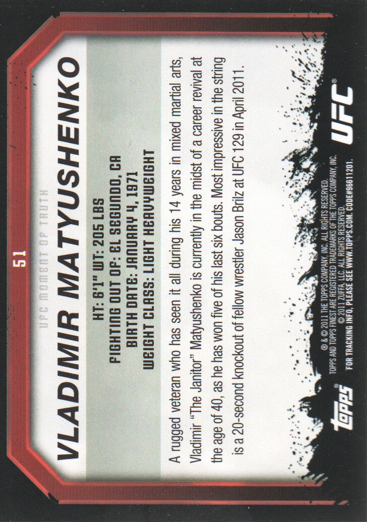 2011 Topps UFC Moment of Truth BASE MMA Cards Pick from List - Picture 69 of 275