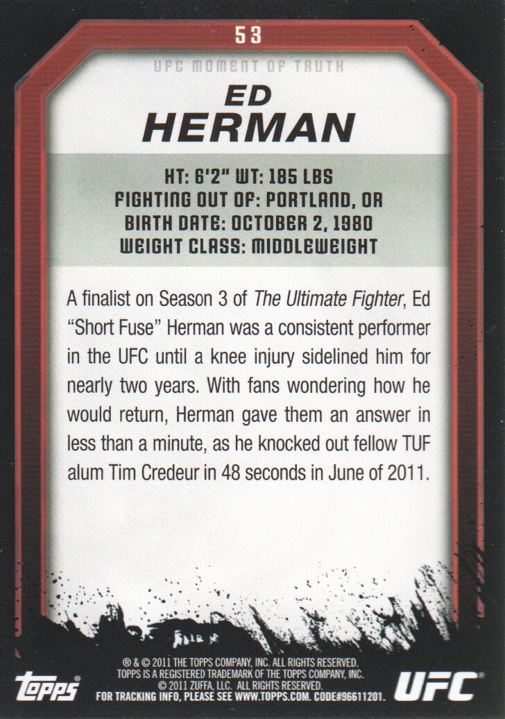 2011 Topps UFC Moment of Truth BASE MMA Cards Pick from List - Picture 73 of 275