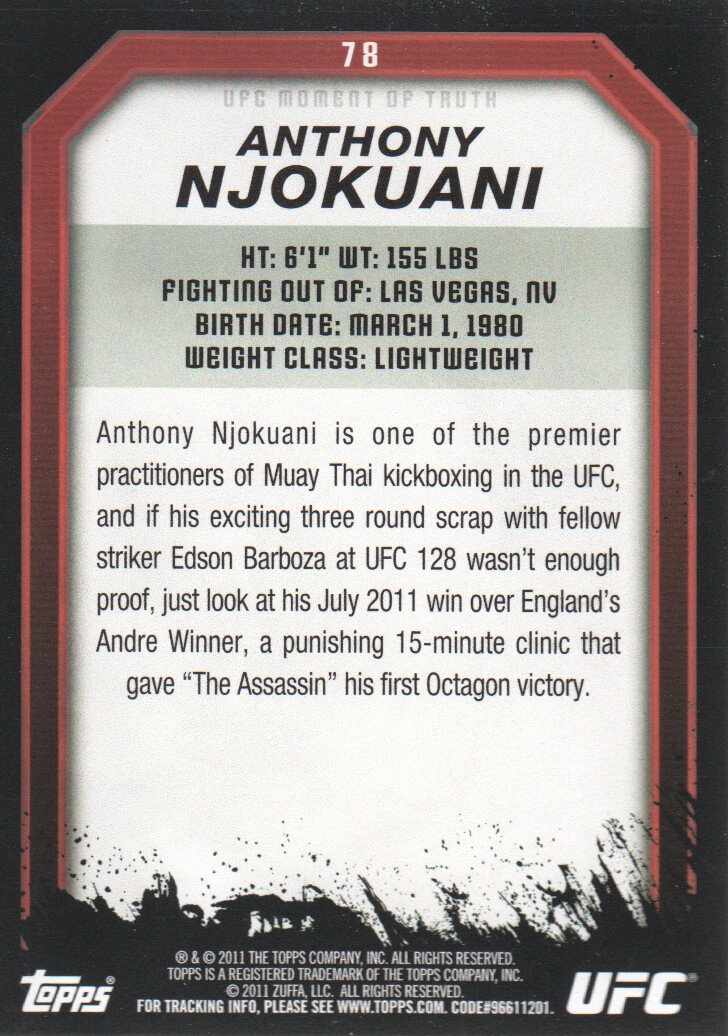 2011 Topps UFC Moment of Truth BASE MMA Cards Pick from List - Picture 99 of 275