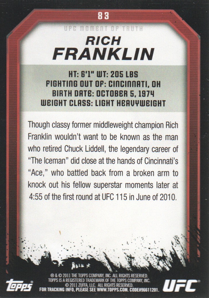 2011 Topps UFC Moment of Truth BASE MMA Cards Pick from List - Picture 101 of 275