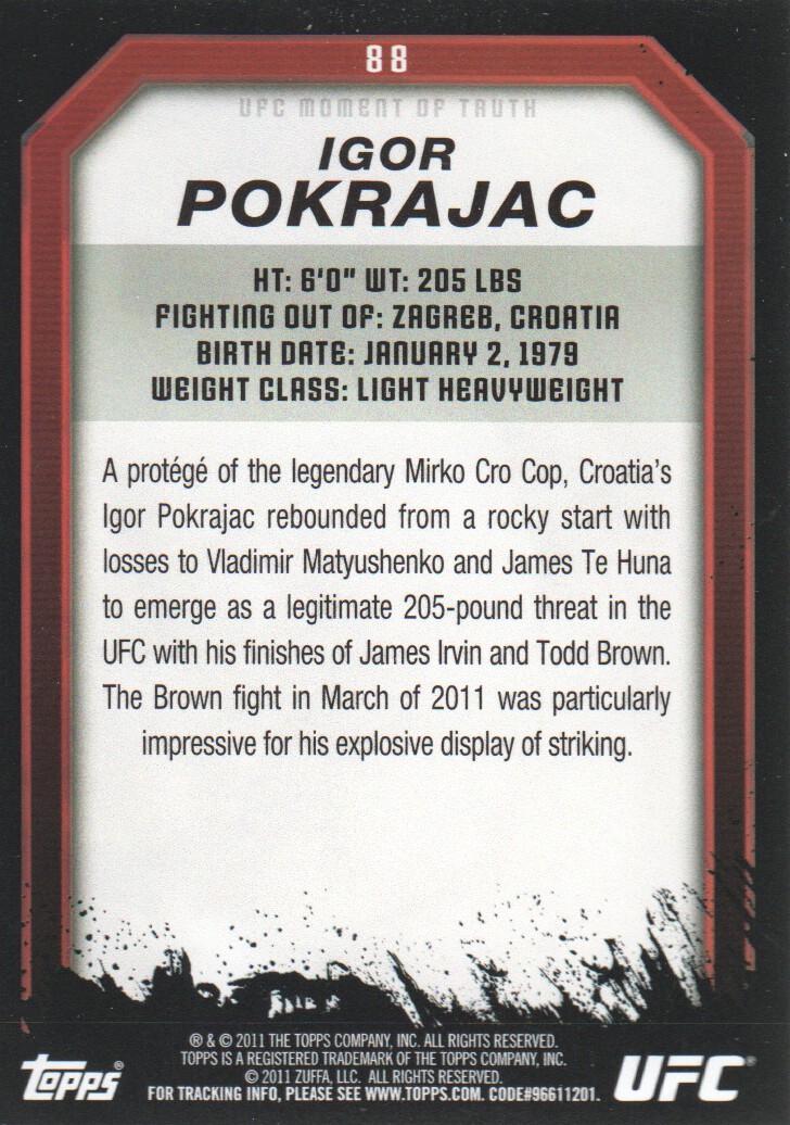 2011 Topps UFC Moment of Truth BASE MMA Cards Pick from List - Picture 105 of 275