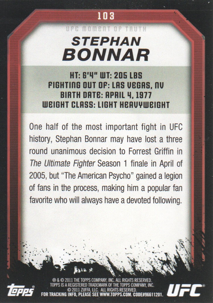 2011 Topps UFC Moment of Truth BASE MMA Cards Pick from List - Picture 123 of 275