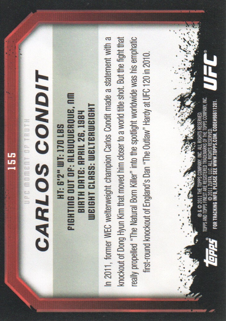 2011 Topps UFC Moment of Truth BASE MMA Cards Pick from List - Picture 187 of 275