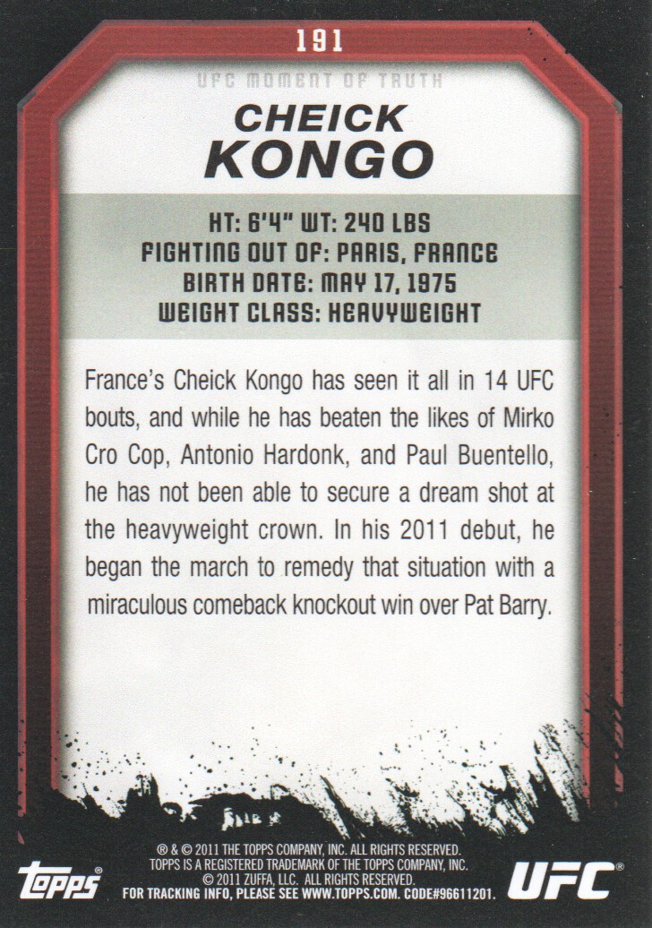 2011 Topps UFC Moment of Truth BASE MMA Cards Pick from List - Picture 235 of 275