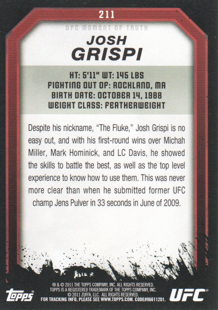 2011 Topps UFC Moment of Truth BASE MMA Cards Pick from List - Picture 265 of 275