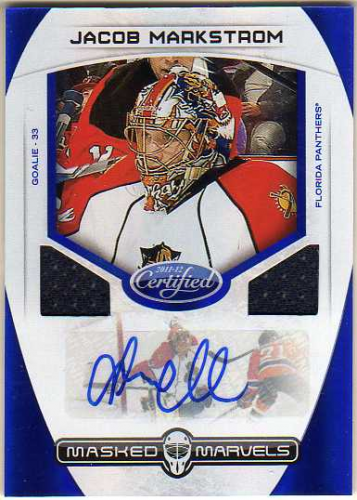 2011-12 Certified Masked Marvels Materials Autographs #19 Jacob Markstrom