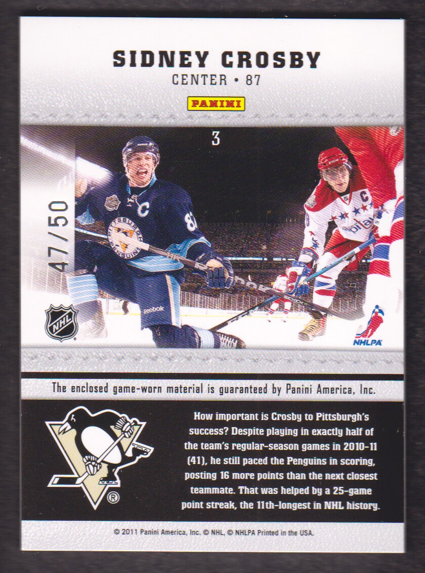 2011-12 Certified Stick Em #3 Sidney Crosby back image