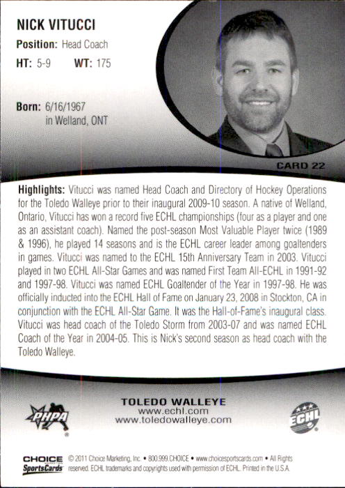 2010-11 Toledo Walleye #22 Nick Vitucci back image