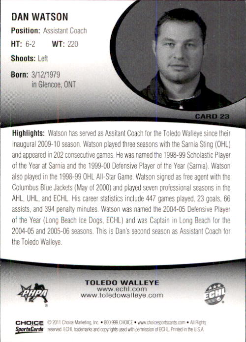 2010-11 Toledo Walleye #23 Dan Watson back image