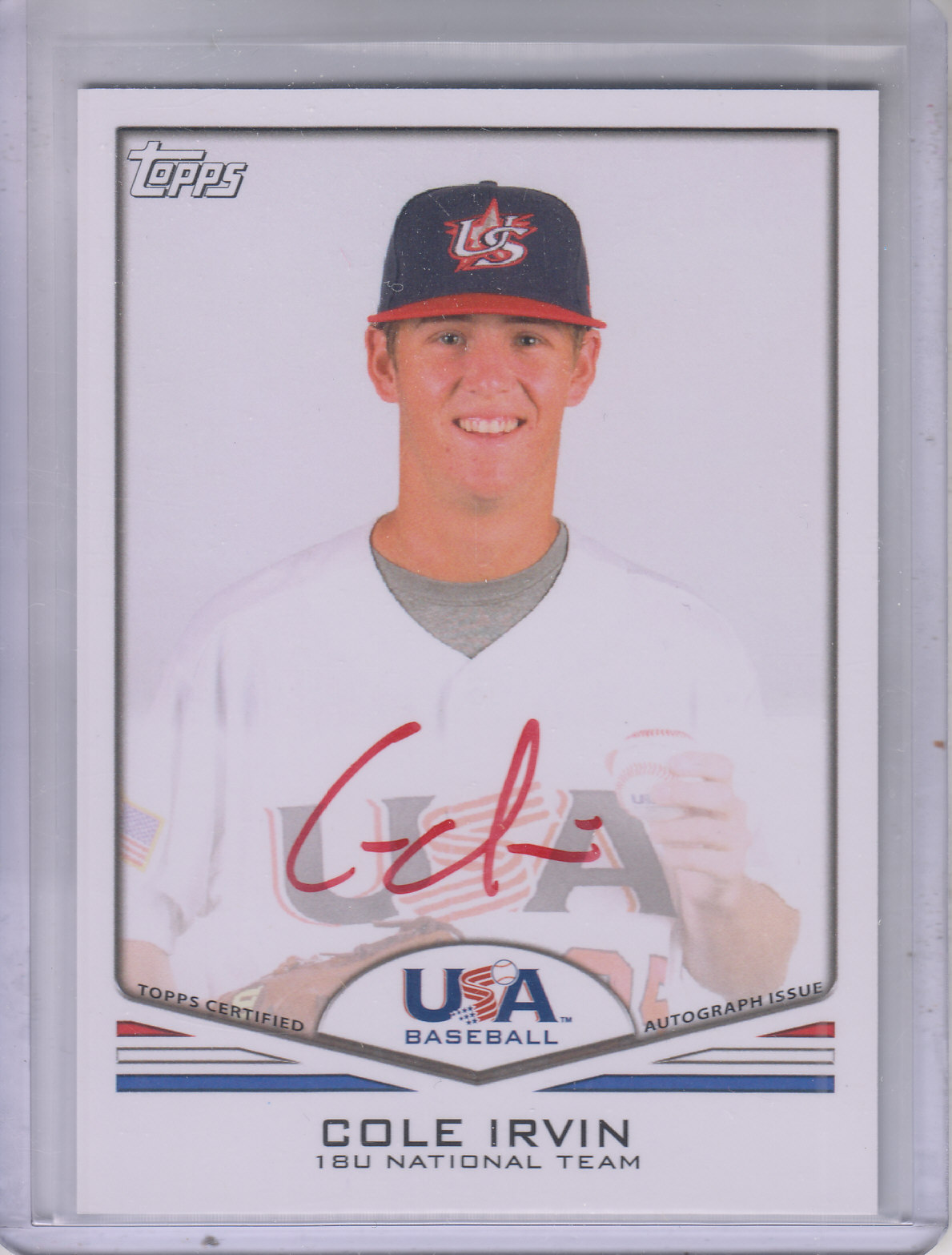 2011 USA Baseball Autographs Red #A55 Cole Irvin