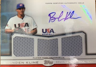 2011 USA Baseball Triple Jersey Autographs #BK Branden Kline/214