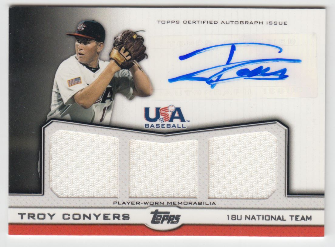 2011 USA Baseball Triple Jersey Autographs #TC Troy Conyers/214