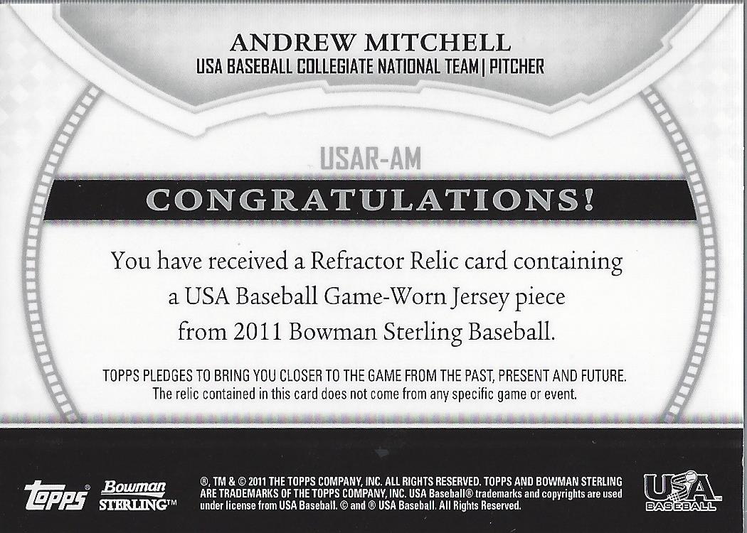 2011 Bowman Sterling USA Baseball Relics #AM Andrew Mitchell back image