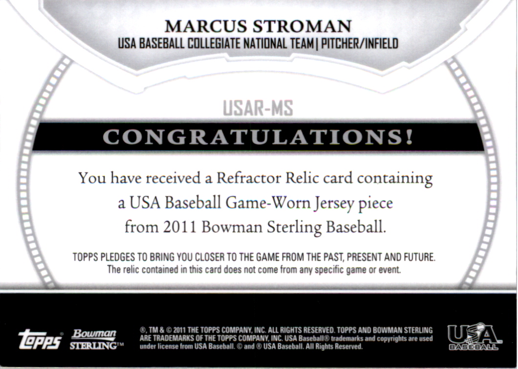 2011 Bowman Sterling USA Baseball Relics #MS Marcus Stroman back image