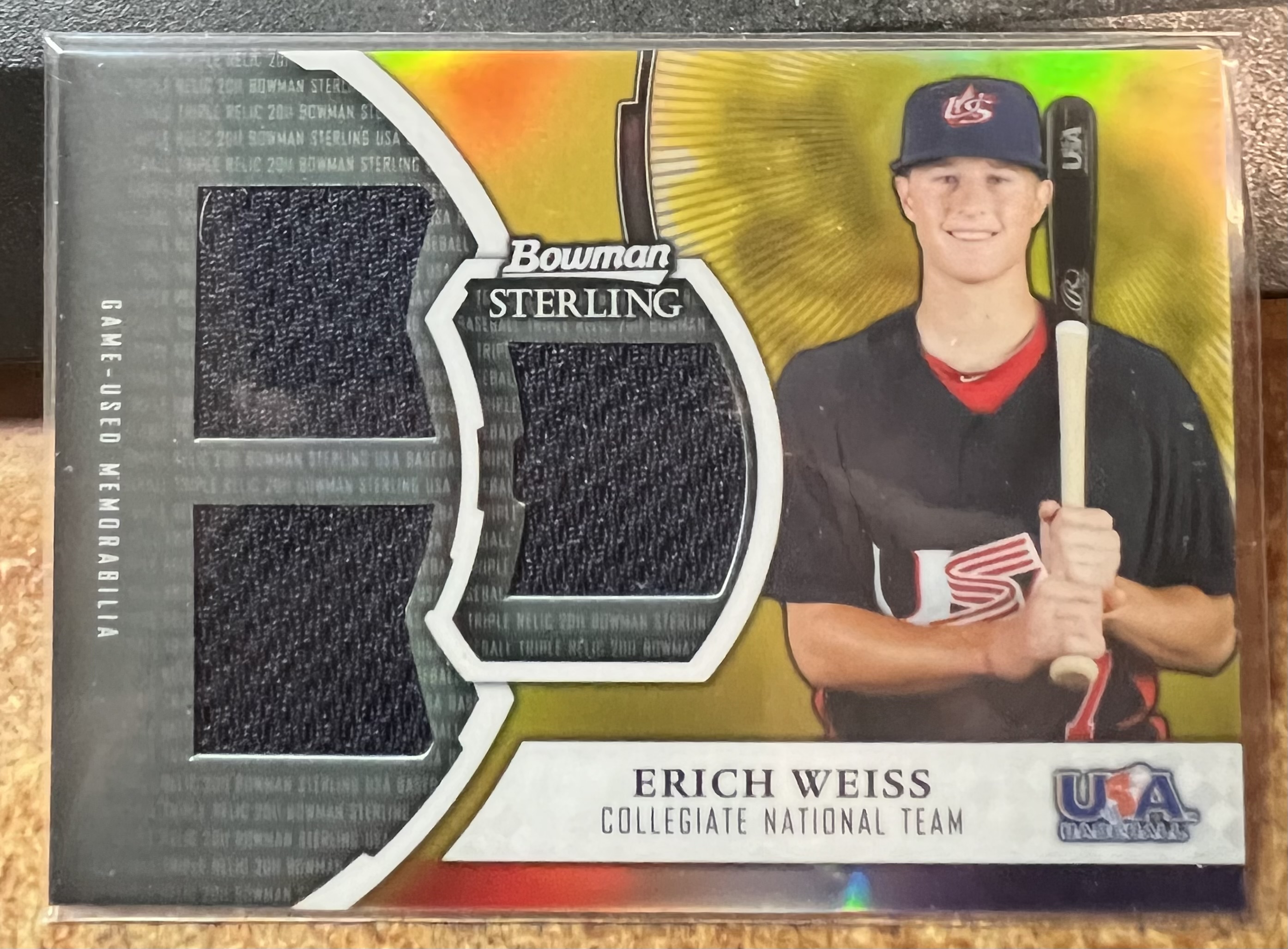 2011 Bowman Sterling USA Baseball Triple Relic Gold Refractors #EW Erich Weiss