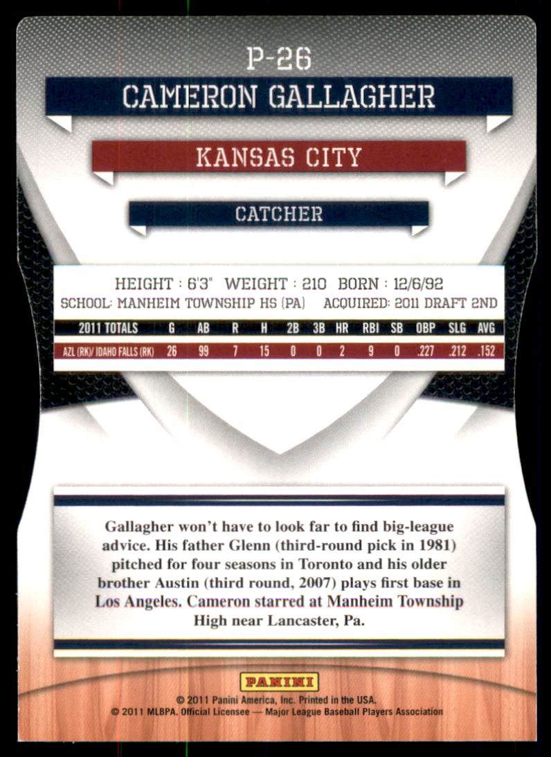 2011 Donruss Elite Extra Edition Prospects Status #P26 Cameron Gallagher back image
