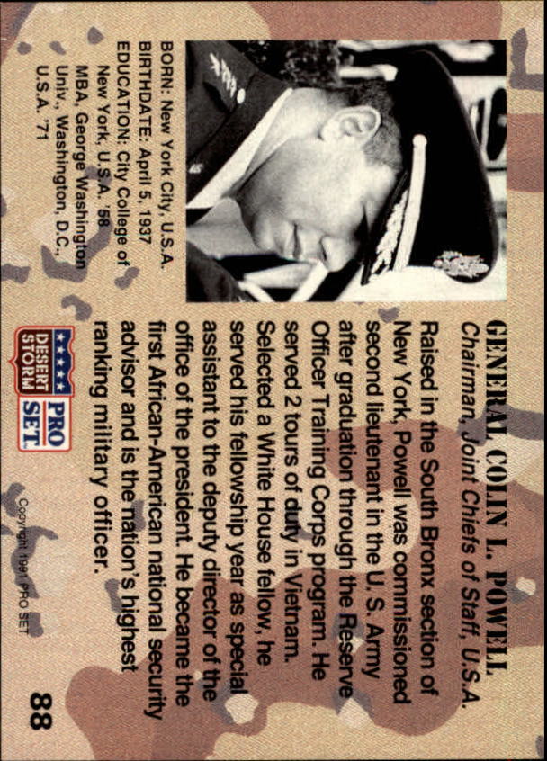 1991 Pro Set Desert Storm #88 General Colin L. Powell/Chairman, Joint Chiefs of Staff, U.S.A. back image