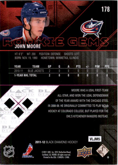 2011-12 Black Diamond #178 John Moore RC