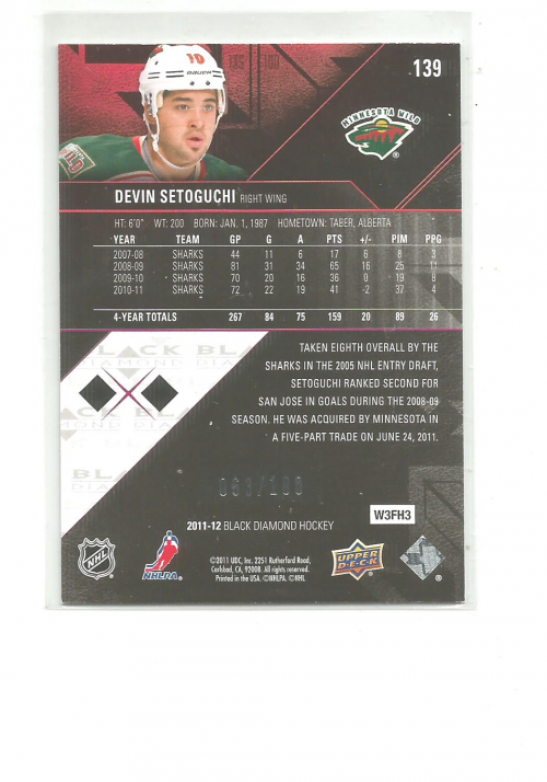 2011-12 Black Diamond Ruby #139 Devin Setoguchi back image