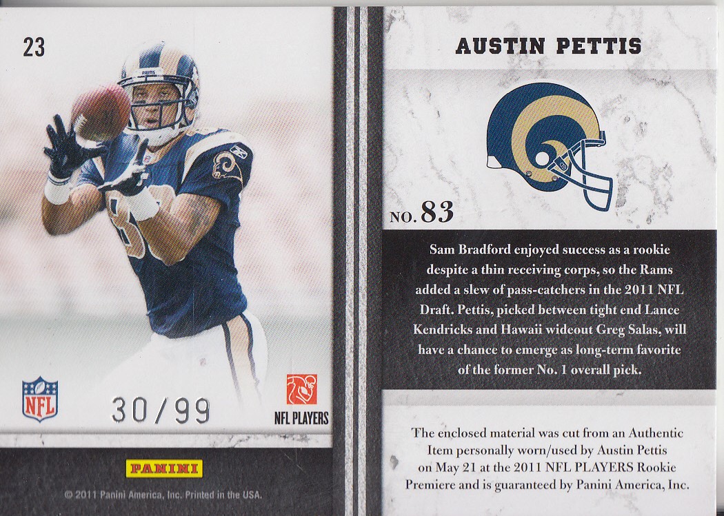 2011 Limited Rookie Jumbo Jerseys #23 Austin Pettis/99 back image