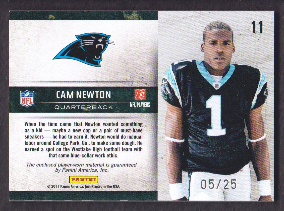 2011 Limited Initial Steps Jerseys Prime #11 Cam Newton back image