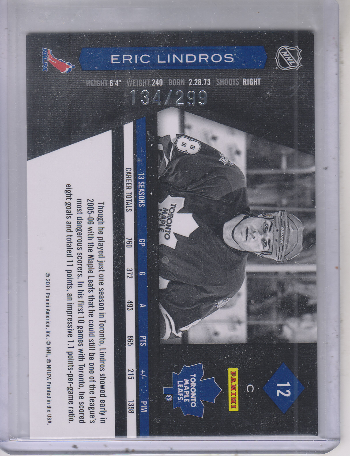 2011-12 Limited #12 Eric Lindros back image