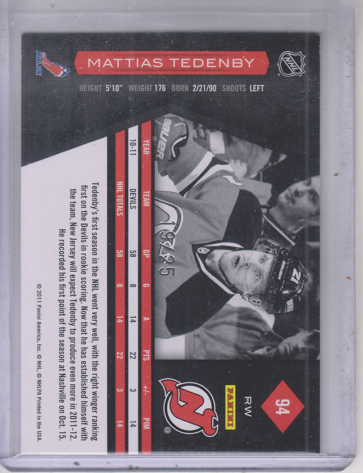2011-12 Limited Gold Spotlight #94 Mattias Tedenby back image