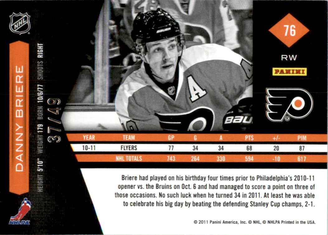 2011-12 Limited Ruby Spotlight #76 Danny Briere back image
