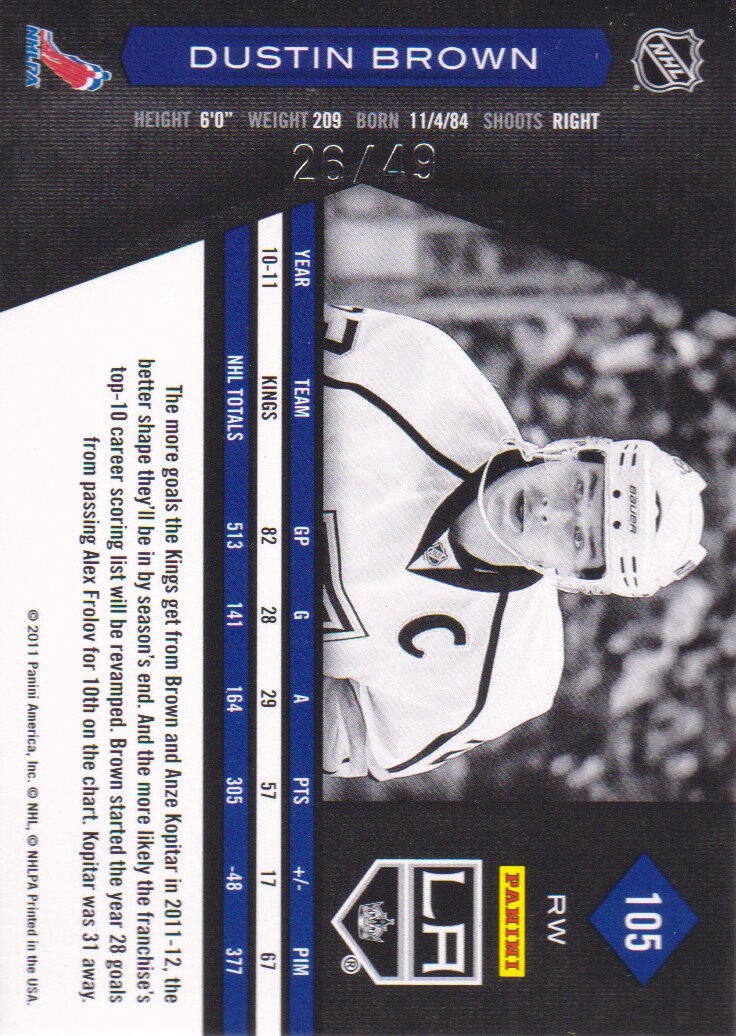 2011-12 Limited Ruby Spotlight #105 Dustin Brown back image