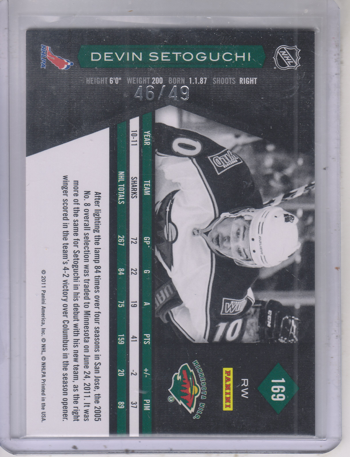 2011-12 Limited Ruby Spotlight #169 Devin Setoguchi back image
