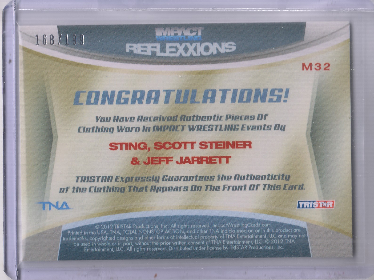 2012 TRISTAR TNA Impact Reflexxions Triple Memorabilia Silver #M32 Sting/Scott Steiner/Jeff Jarrett back image