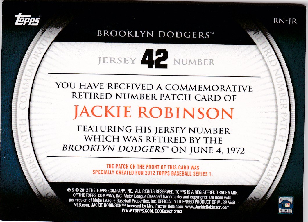 2012 Topps Manufactured Retired Number 42 Patch Jackie Robinson