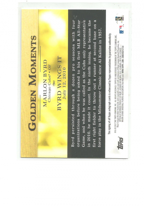 2012 Topps Golden Moments Autographs #MBY Marlon Byrd back image
