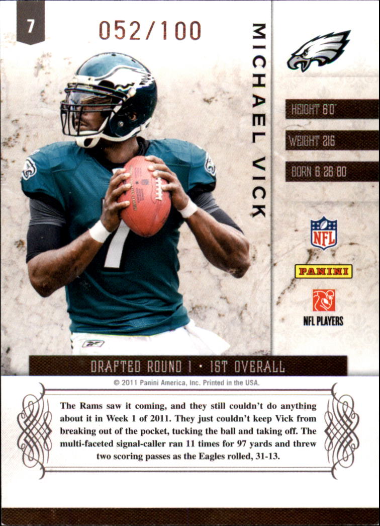 2011 Panini Plates and Patches Silver #7 Michael Vick back image