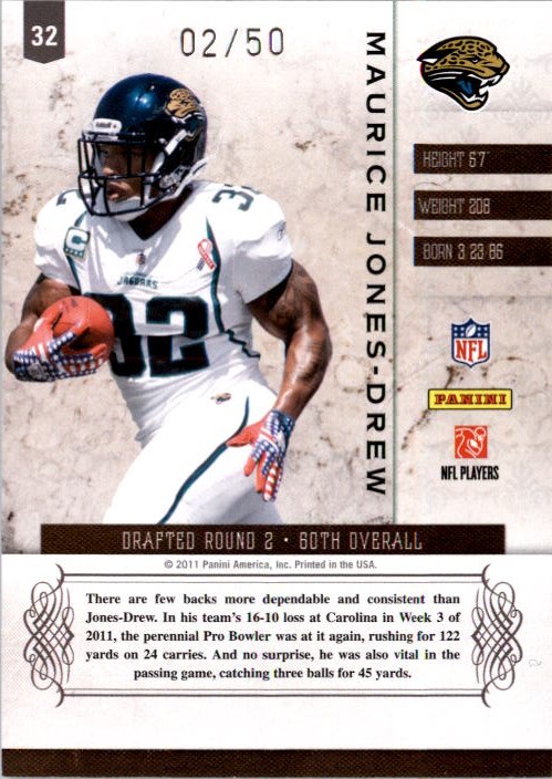 2011 Panini Plates and Patches Gold #32 Maurice Jones-Drew back image