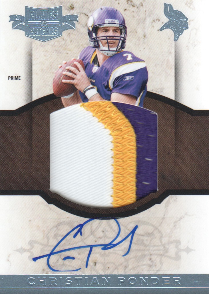 2011 Panini Plates and Patches Rookie Autographed Jumbo Materials Prime #8 Christian Ponder