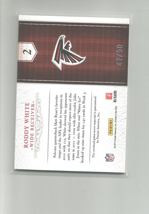 2011 Panini Plates and Patches Team Supreme Materials #2 Roddy White/50 back image