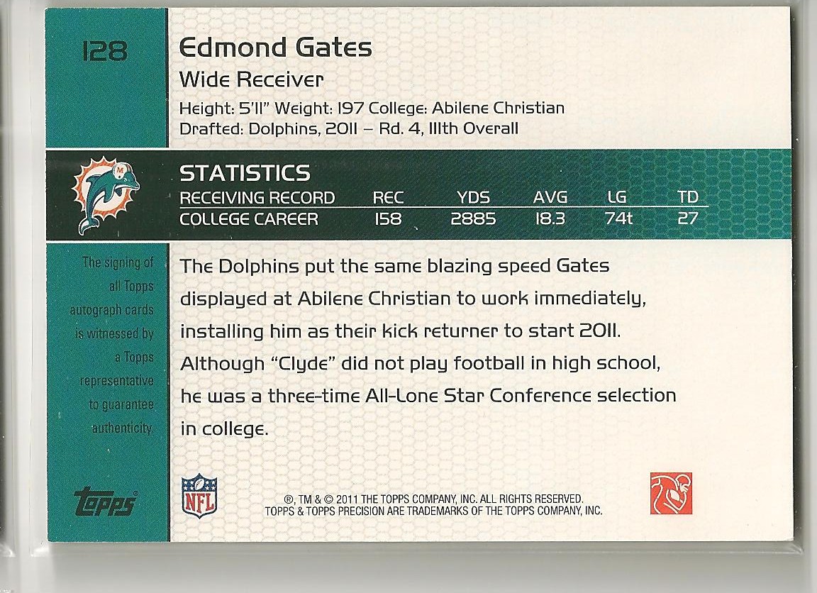 2011 Topps Precision #128 Edmond Gates AU RC back image