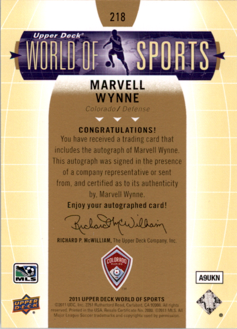 2011 Upper Deck World of Sports Autographs #218 Marvell Wynne B back image