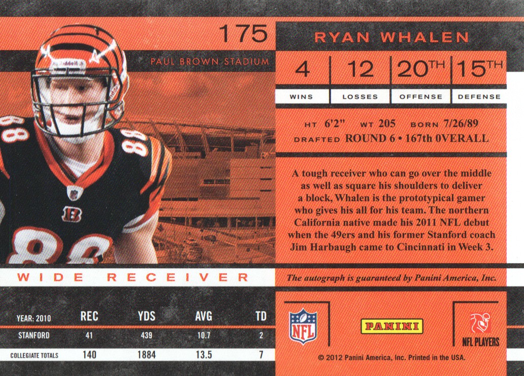 2011 Playoff Contenders #175 Ryan Whalen AU RC back image